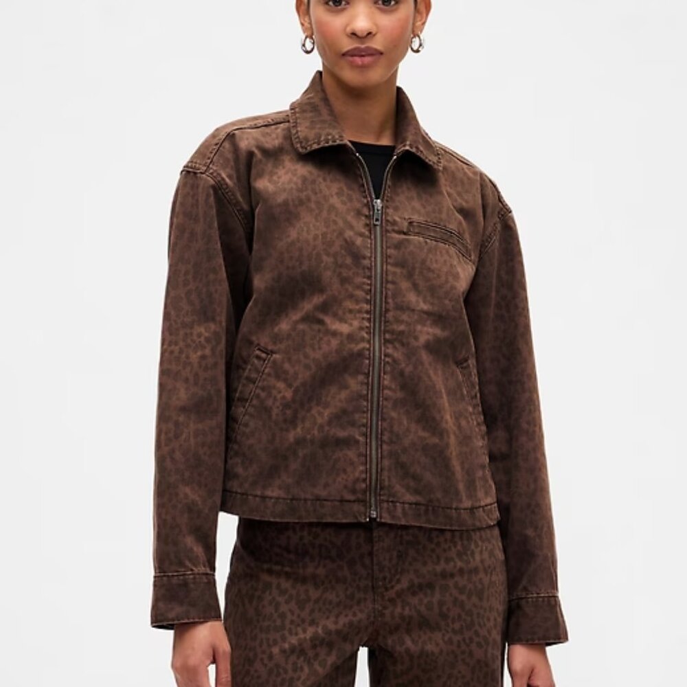 GAP Cropped Print Denim Chore Jacket